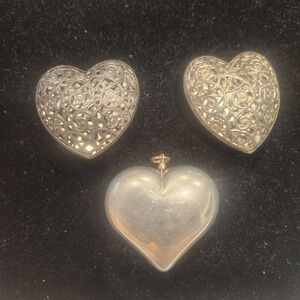 Heart Vintage Clip On Earrings Pendant Set Ornate Filigree Design Silver Tone